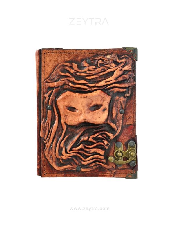 Deri Maske Detaylı El Yapımı Küçük Boy Deri Defter 1