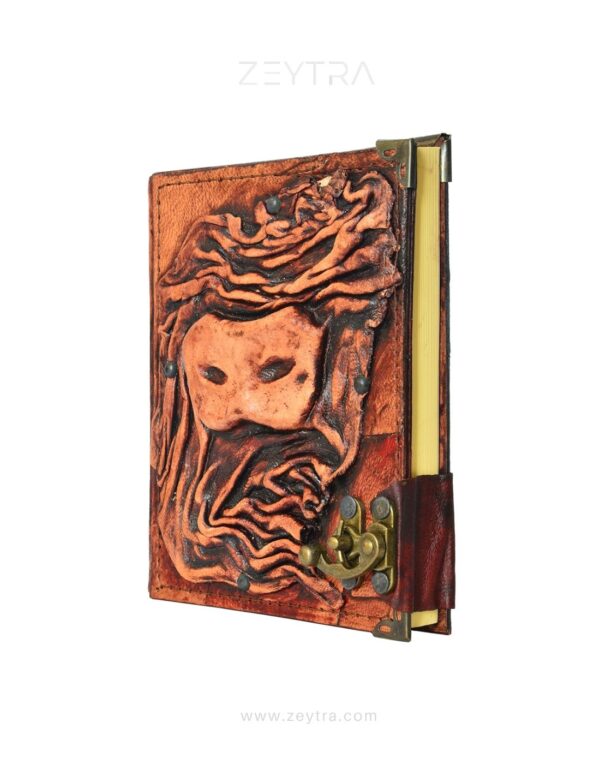 Deri Maske Detaylı El Yapımı Küçük Boy Deri Defter 2