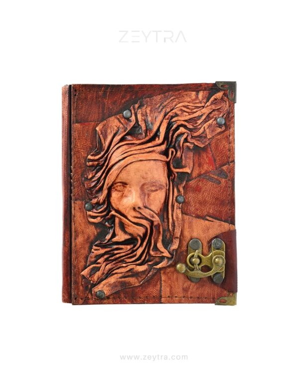 Kadın Maske Detaylı El Yapımı Küçük Boy Deri Defter 1