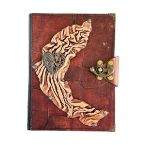 Metal Kalp Detaylı El Yapımı Büyük Boy Deri Defter 1