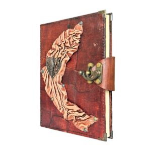 Metal Kalp Detaylı El Yapımı Büyük Boy Deri Defter 2