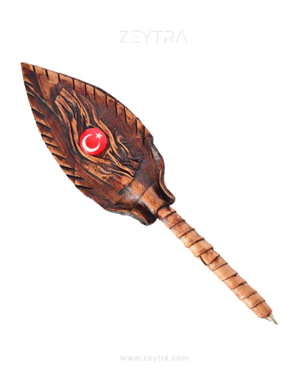 Türk Bayrağı Desenli El Yapımı Deri Kalem