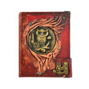 Baykuş Detaylı El Yapımı Küçük Boy Deri Defter 1