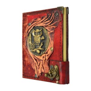 Baykuş Detaylı El Yapımı Küçük Boy Deri Defter 2
