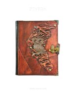 Baykuş Detaylı El Yapımı Orta Boy Deri Defter 1