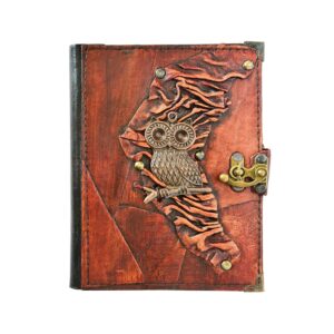 Baykuş Detaylı El Yapımı Orta Boy Deri Defter 1