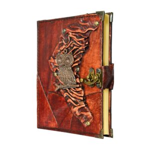 Baykuş Detaylı El Yapımı Orta Boy Deri Defter 2