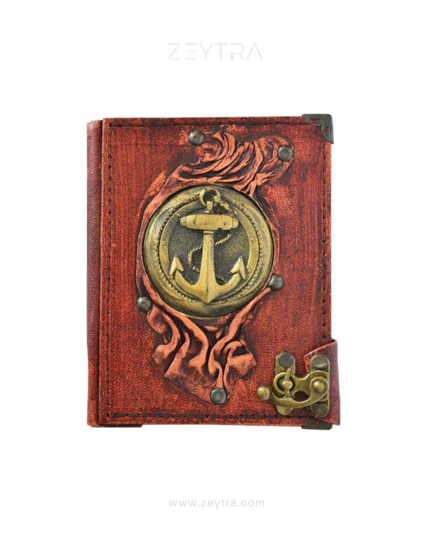 Çapa Detaylı El Yapımı Küçük Boy Deri Defter 1