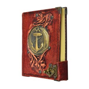 Çapa Detaylı El Yapımı Küçük Boy Deri Defter 2