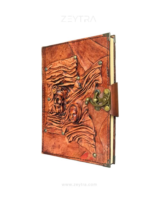 Kadın Erkek Maske Detaylı El Yapımı Büyük Boy Deri Defter 2