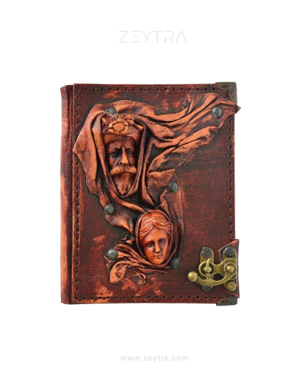 Kadın Erkek Maske Detaylı El Yapımı Küçük Boy Deri Defter 1