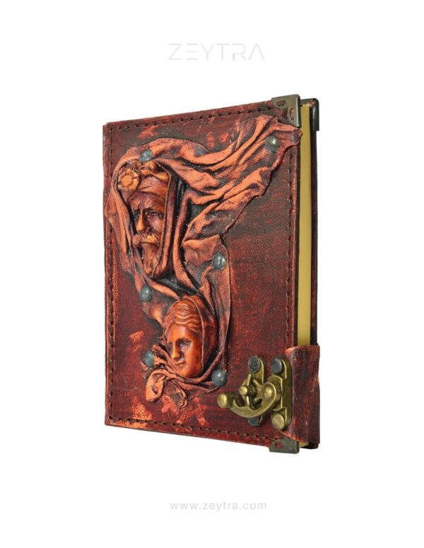 Kadın Erkek Maske Detaylı El Yapımı Küçük Boy Deri Defter 2