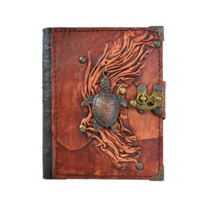 Kaplumbağa Detaylı El Yapımı Küçük Boy Deri Defter 1