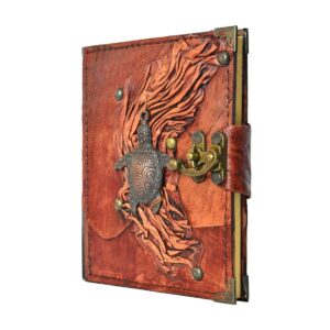 Kaplumbağa Detaylı El Yapımı Küçük Boy Deri Defter 2