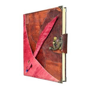 Kırmızı Kalem Detaylı El Yapımı Büyük Boy Deri Defter 2