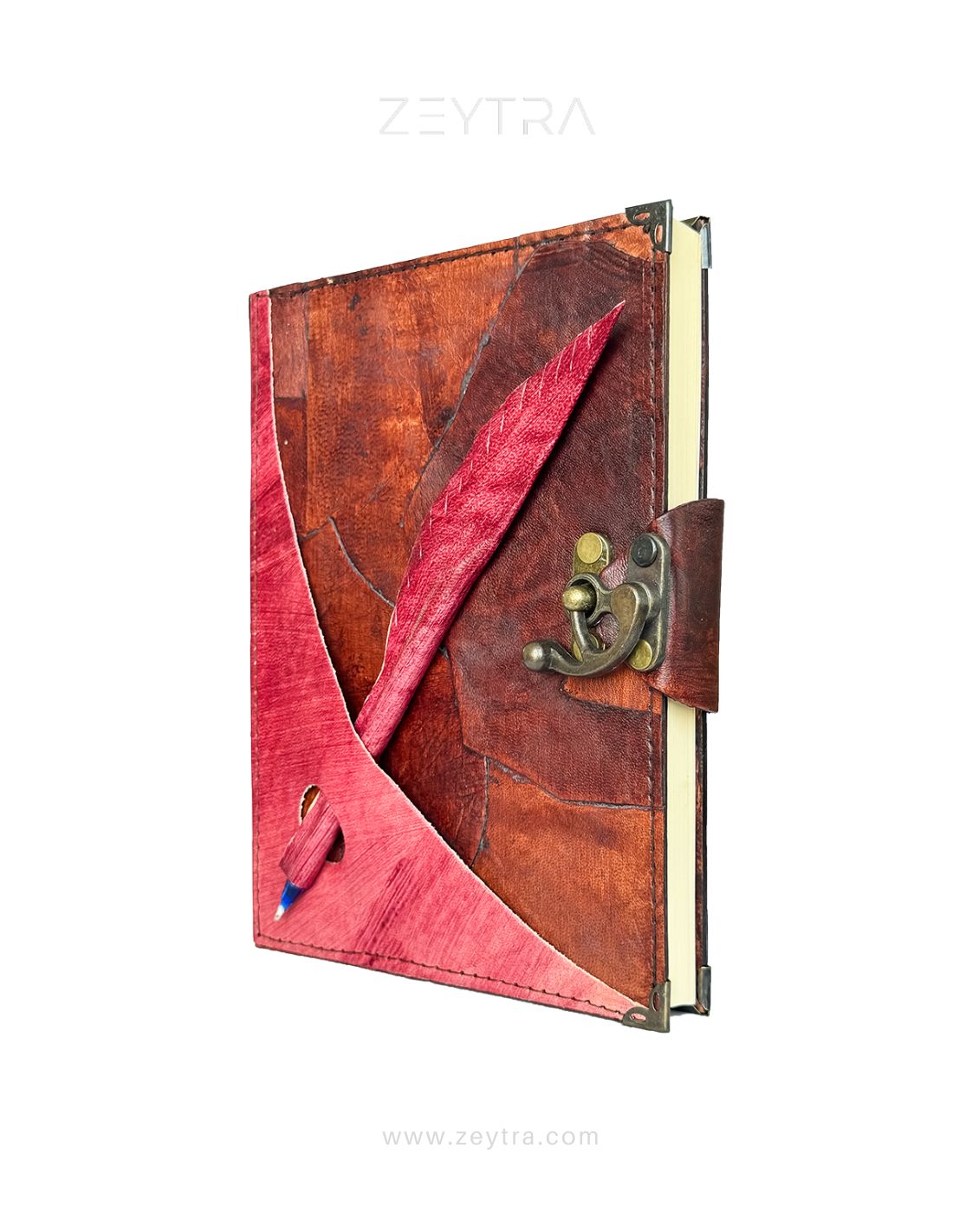 Kırmızı Kalem Detaylı El Yapımı Büyük Boy Deri Defter 2 Kırmızı Kalem Detaylı El Yapımı Büyük Boy Deri Defter 2