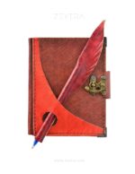 Kırmızı Kalem Detaylı El Yapımı Küçük Boy Deri Defter 1