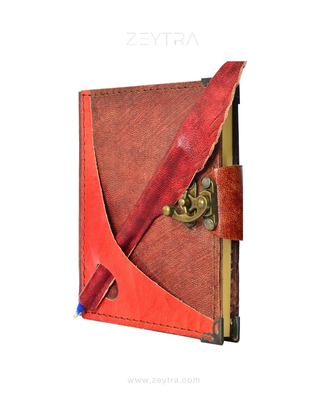Kırmızı Kalem Detaylı El Yapımı Küçük Boy Deri Defter 2 Kırmızı Kalem Detaylı El Yapımı Küçük Boy Deri Defter 2