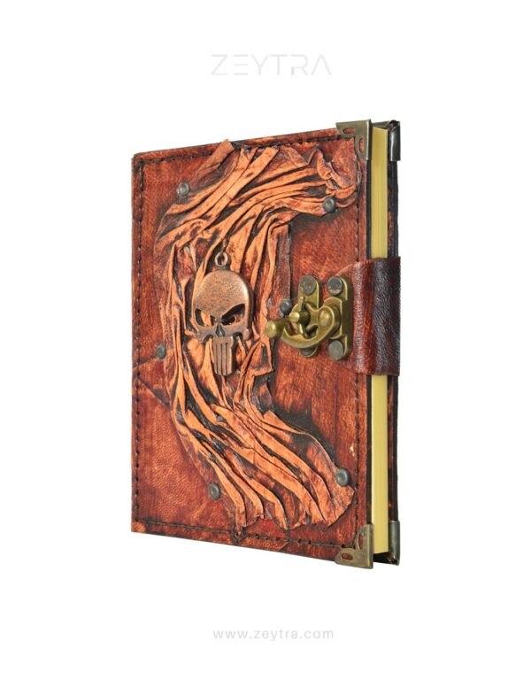 Kuru Kafa Detaylı El Yapımı Küçük Boy Deri Defter 2