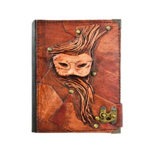 Maske Detaylı El Yapımı Orta Boy Deri Defter 1