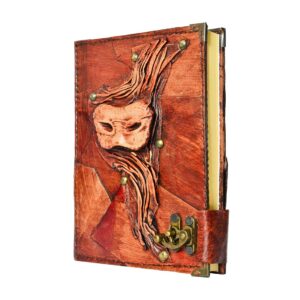 Maske Detaylı El Yapımı Orta Boy Deri Defter 2
