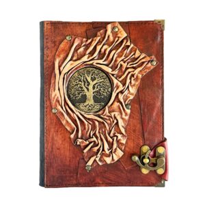 Metal Ağaç Detaylı El Yapımı Büyük Boy Deri Defter 1