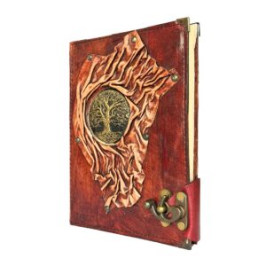 Metal Ağaç Detaylı El Yapımı Büyük Boy Deri Defter 2