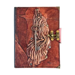 Metal Anahtar Detaylı El Yapımı Büyük Boy Deri Defter 1