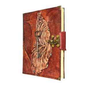 Metal Anahtar Detaylı El Yapımı Büyük Boy Deri Defter 2