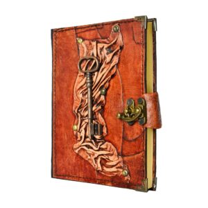 Metal Anahtar Detaylı El Yapımı Orta Boy Deri Defter 2