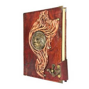 Metal Aslan Detaylı El Yapımı Büyük Boy Deri Defter 2