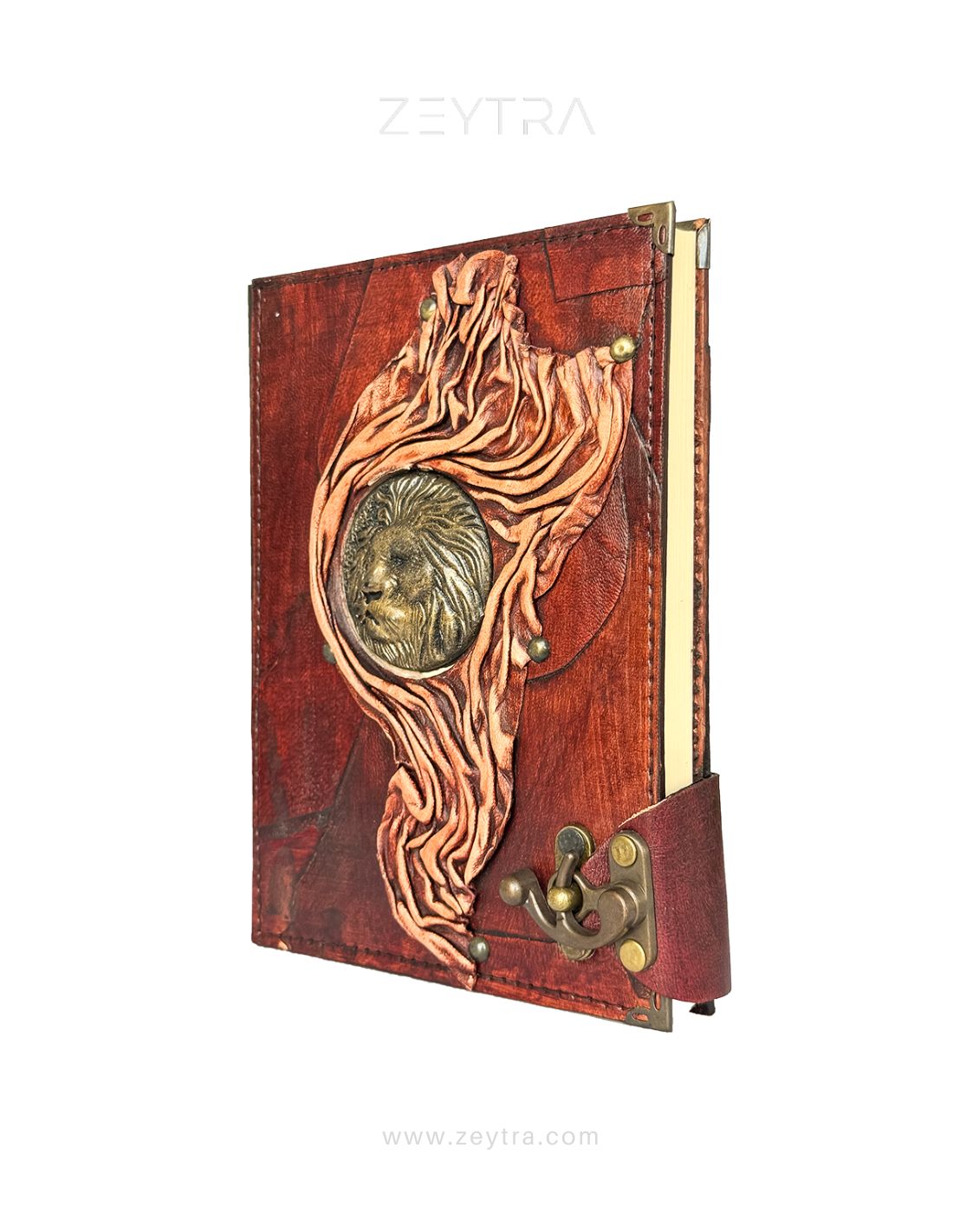 Metal Aslan Detaylı El Yapımı Büyük Boy Deri Defter 2 Metal Aslan Detaylı El Yapımı Büyük Boy Deri Defter 2