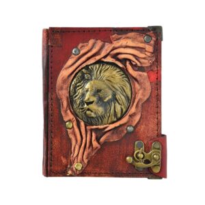 Metal Aslan Detaylı El Yapımı Küçük Boy Deri Defter 1
