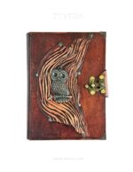 Metal Baykuş Detaylı El Yapımı Büyük Boy Deri Defter 1