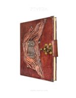 Metal Baykuş Detaylı El Yapımı Büyük Boy Deri Defter 2