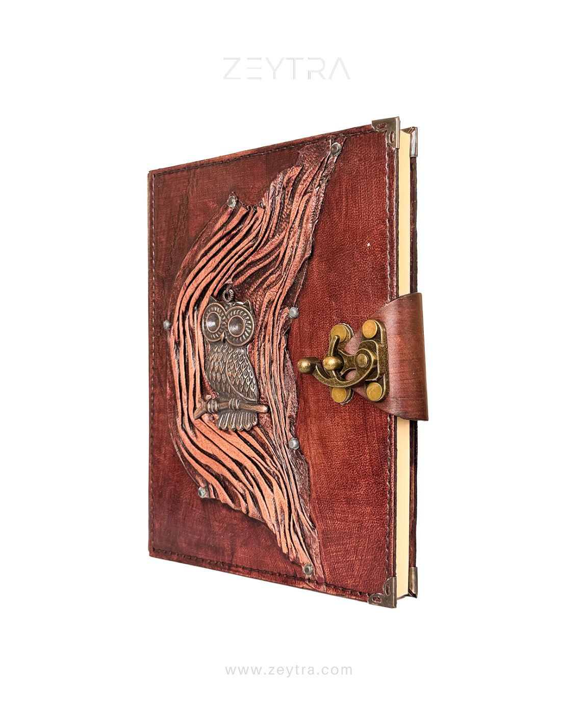Metal Baykuş Detaylı El Yapımı Büyük Boy Deri Defter 2 Metal Baykuş Detaylı El Yapımı Büyük Boy Deri Defter 2