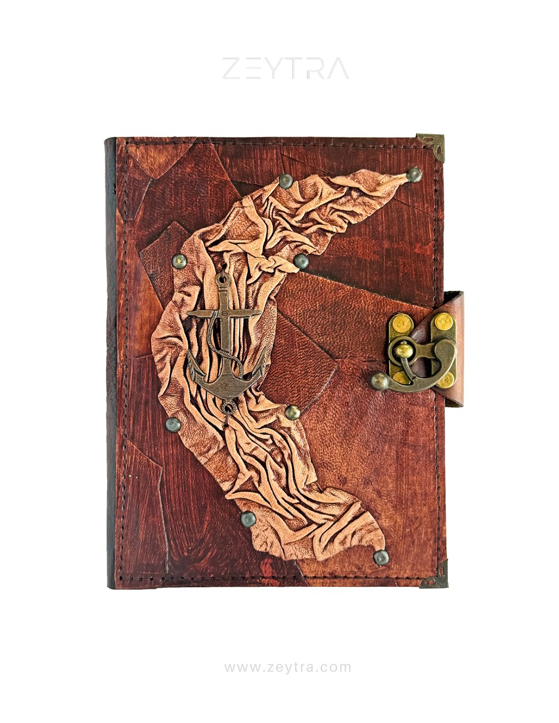 Metal Çapa Detaylı El Yapımı Büyük Boy Deri Defter 1 Metal Çapa Detaylı El Yapımı Büyük Boy Deri Defter 1