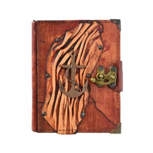 Metal Çapa Detaylı El Yapımı Küçük Boy Deri Defter 1