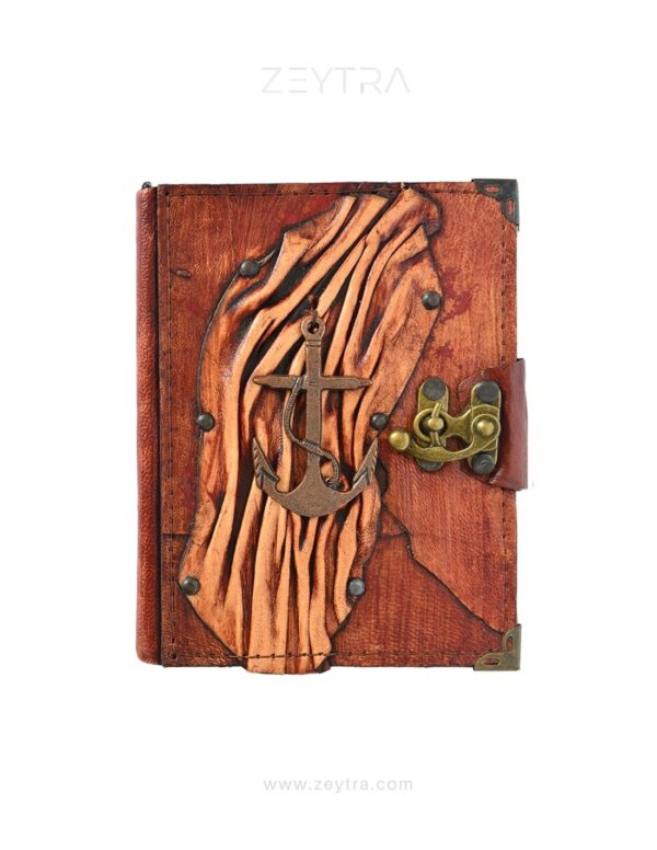 Metal Çapa Detaylı El Yapımı Küçük Boy Deri Defter 1