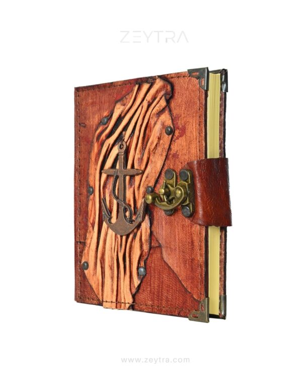 Metal Çapa Detaylı El Yapımı Küçük Boy Deri Defter 2