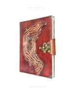 Metal Kedi Detaylı El Yapımı Büyük Boy Deri Defter 2