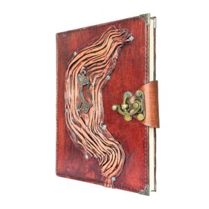 Metal Kedi Detaylı El Yapımı Büyük Boy Deri Defter 2