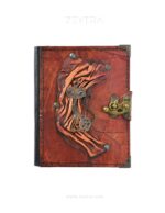 Metal Kedi Detaylı El Yapımı Küçük Boy Deri Defter 1