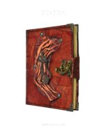 Metal Kedi Detaylı El Yapımı Küçük Boy Deri Defter 2