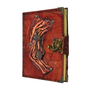 Metal Kedi Detaylı El Yapımı Küçük Boy Deri Defter 2