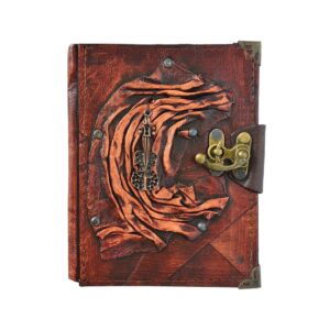 Metal Keman Detaylı El Yapımı Küçük Boy Deri Defter 1