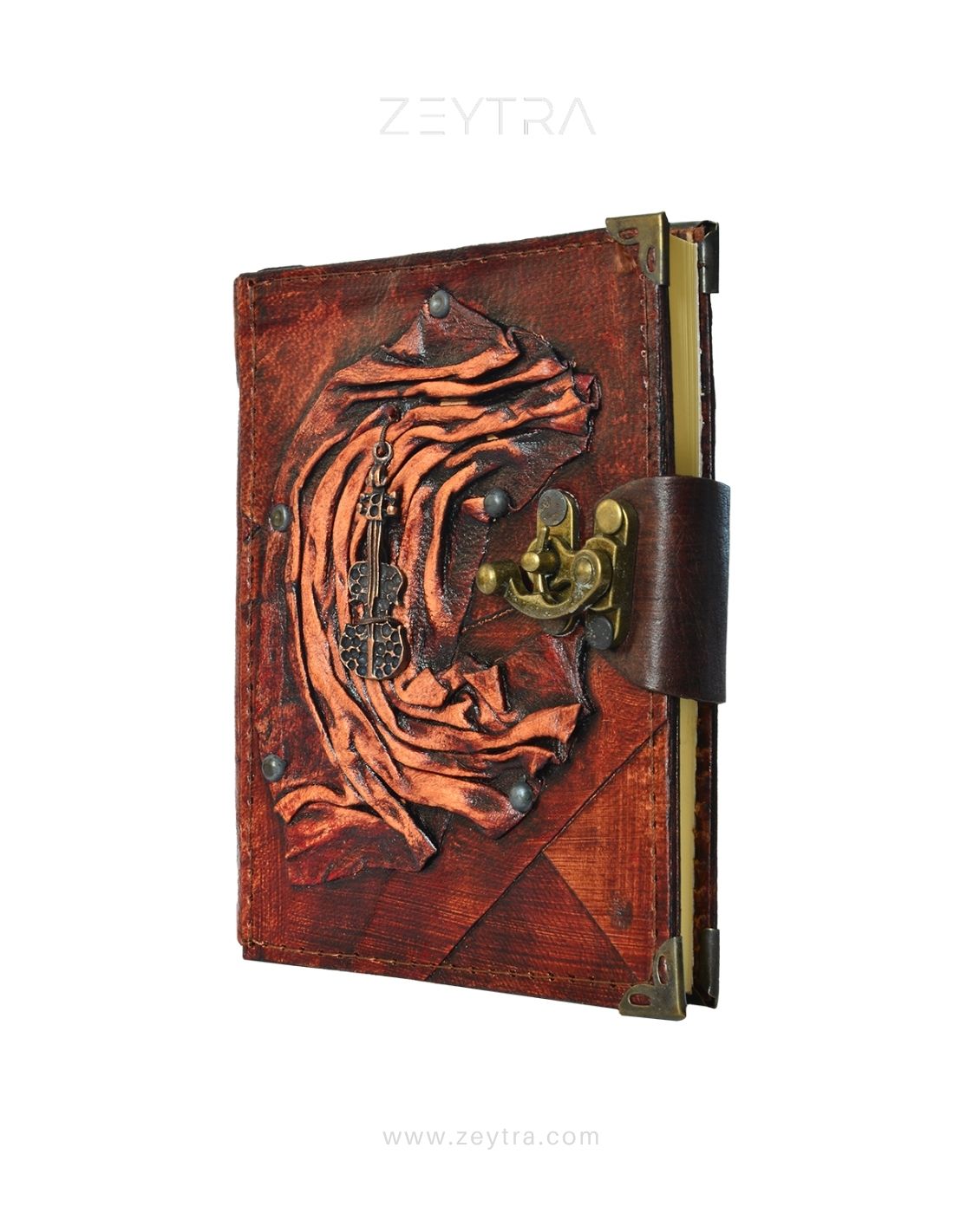 Metal Keman Detaylı El Yapımı Küçük Boy Deri Defter 2 Metal Keman Detaylı El Yapımı Küçük Boy Deri Defter 2