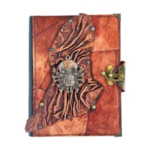 Metal Kuru Kafa Detaylı El Yapımı Büyük Boy Deri Defter 1