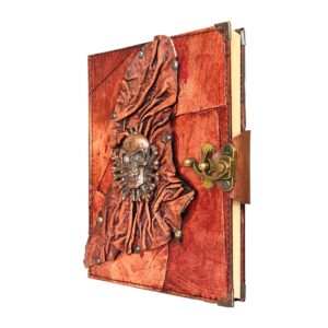Metal Kuru Kafa Detaylı El Yapımı Büyük Boy Deri Defter 2