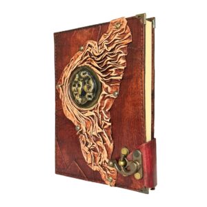 Metal Maske Detaylı El Yapımı Büyük Boy Deri Defter 2